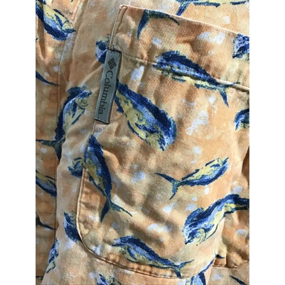 Columbia Swordfish Print Men's Short Sleeve Button Down Shirt (L) - Picture 3 of 9